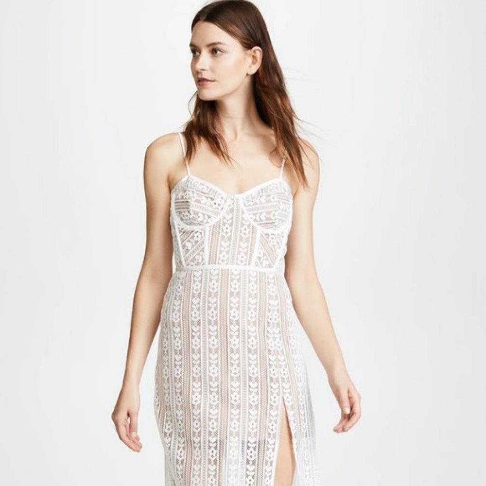 NEW For Love and Lemons - Dakota Lace Midi Dress White